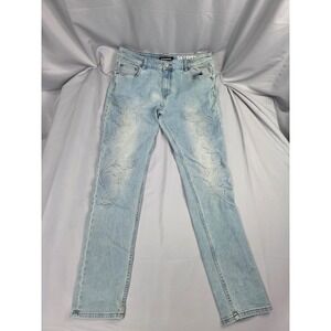 Serenede Mens Rome Light Wash Floral Filigree Embroidered Fitted Jeans Size 38